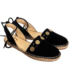 NIB C. Wonder Suede Leather Espadrilles w/ Coin Detail Michaela Black Size 6.5
